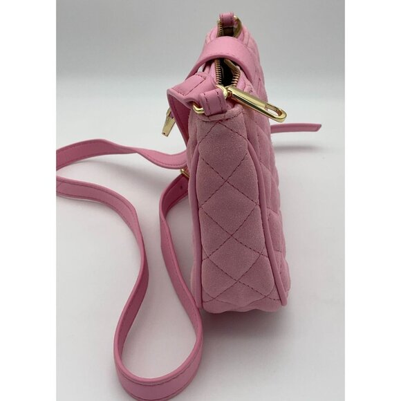 Talbots Pink Suede Quilted Crossbody Bag Gold Hardware 100% Leather - Picture 7 of 10